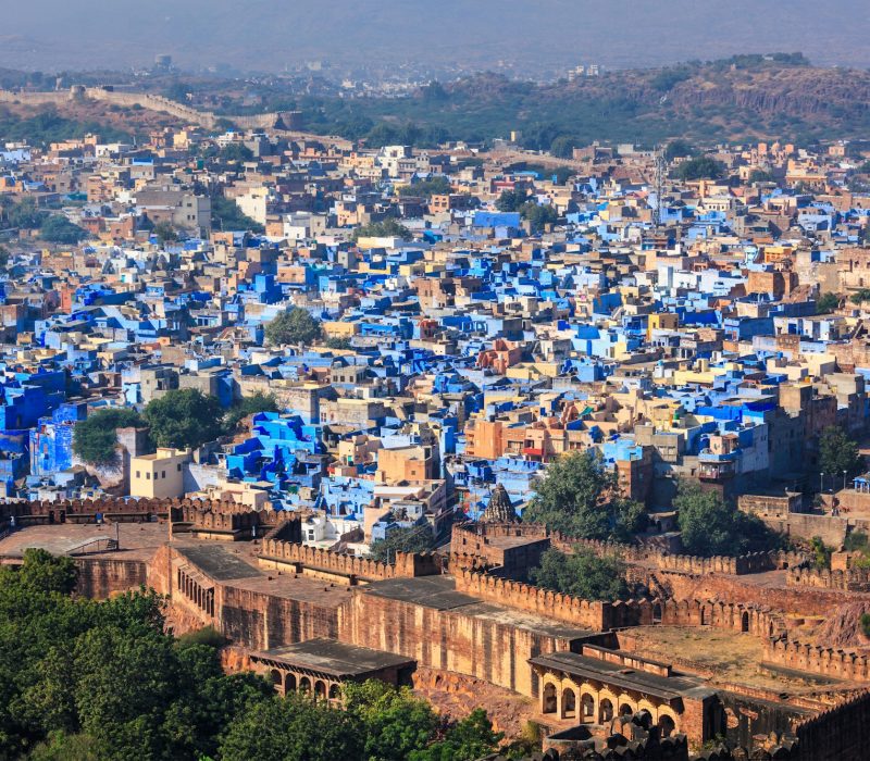 Aerial view of Jodhpur Blue City. Jodphur, Rajasthan, India