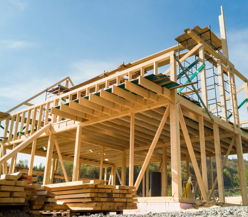 Framing of a new wooden house under construction